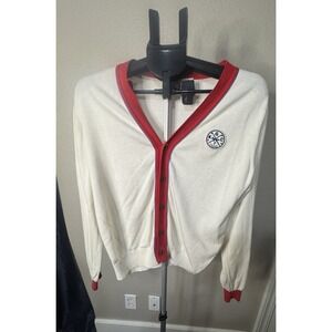 Maison Kitsuné Paris White Cardigan Sweater Women's Small Button Up Logo Patch